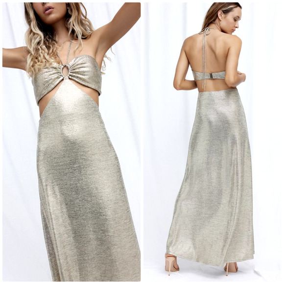 NEW Significant Other Maxi Dress Womens 10 Cut Out Halter Metallic Gown Chloe - Picture 8 of 10